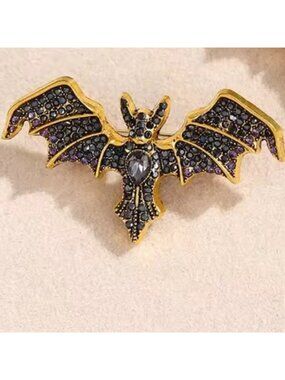 Vampire Bat Black Crystal Brooch